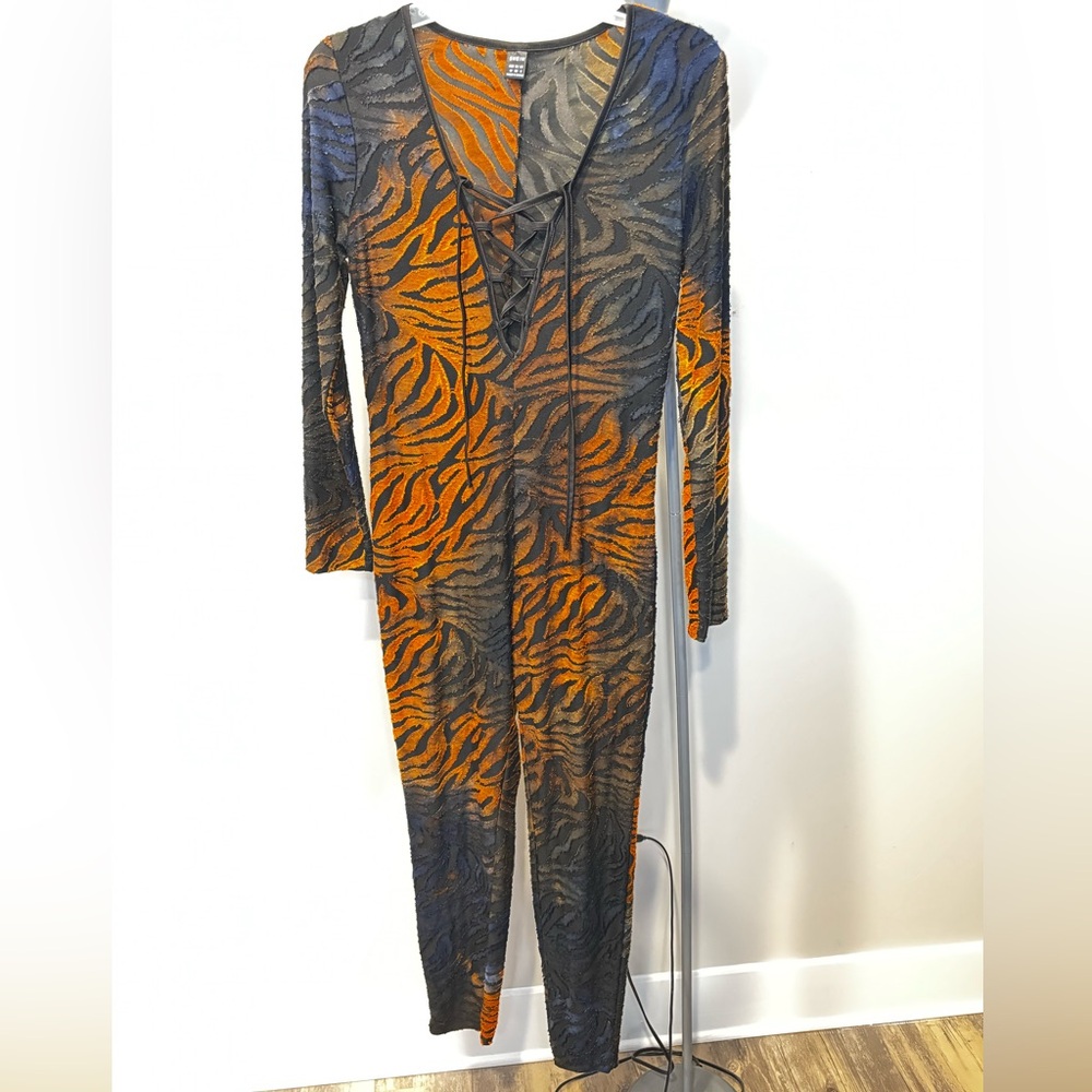 Orange and Dark Blue Tiger Print Jumpsuit
